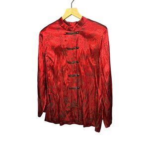 Vintage Melissa Harper Womens Red & Black Jacquard Blouse Size 16